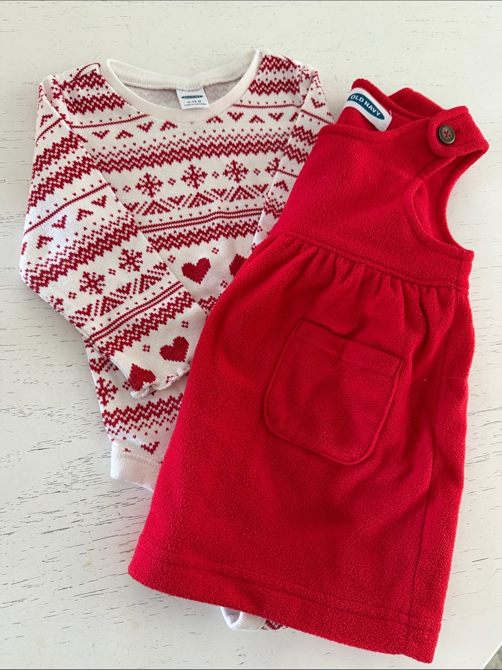 Old Navy Cream and Red Baby Sweater Dress and Onsie Set